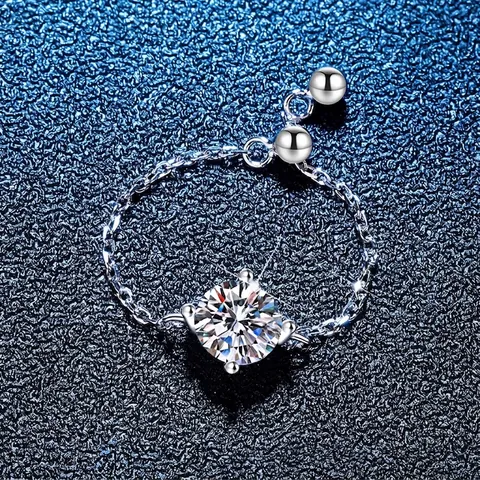 Verstellbarer 925 Sterlingsilber Kettenring Mit Rundem Moissanit Eleganter Minimalistischer Schmuck Für Damen Täglicher Modeschmuck Geschenk
