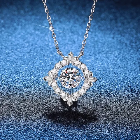925 Sterling Silver Moissanite Dancing Heart Pendant Necklace Luxury 1 Carat Rhinestone Geometric Chain Jewelry For Women Gift