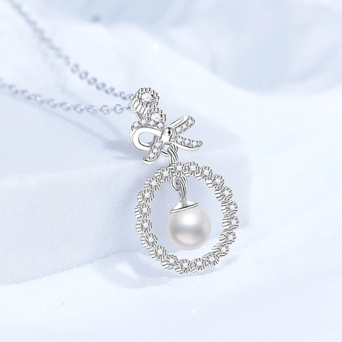Collana Con Pendente a Fiocco in Argento Sterling 925 Moissanite Perla d'Acqua Dolce per Donna Gioielli Raffinati Regalo di Compleanno