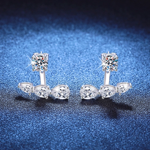 Lussuosi Orecchini a Bottone in Argento Sterling S925 con Moissanite Per Donna Fashion Orecchini Ear Jacket a Goccia Strass