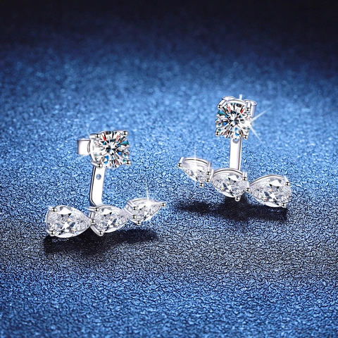 Lussuosi Orecchini a Bottone in Argento Sterling S925 con Moissanite Per Donna Fashion Orecchini Ear Jacket a Goccia Strass