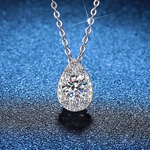 Collana con Pendente a Goccia d'Acqua in Argento Sterling 925 Moissanite Donna Zirconia Halo Elegante Gioielli Commute Regalo