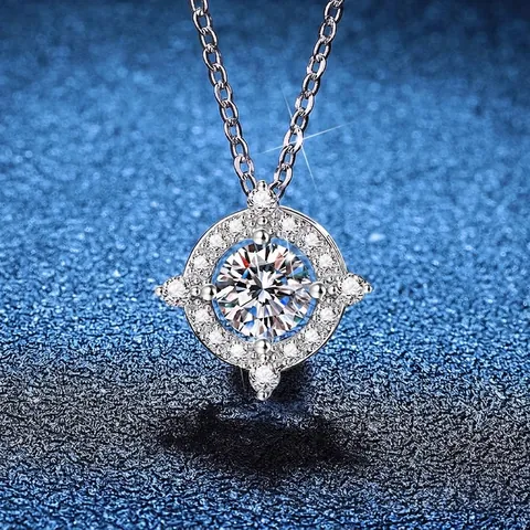 Collana Pendente Halo Saturno in Argento Sterling 925 Moissanite per Donna Colore D Taglio Rotondo Diamante da Laboratorio Gioielli
