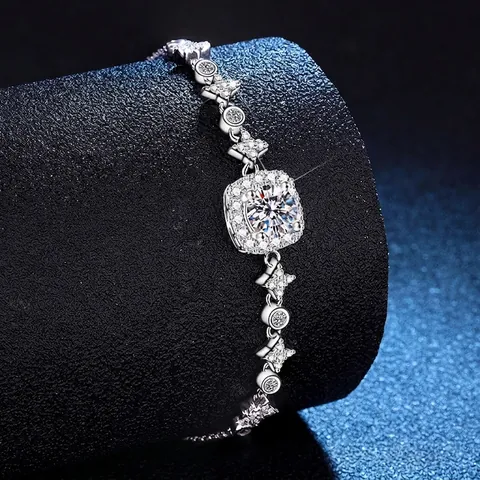 Luxury S925 Sterling Silver Moissanite Bracelet For Women Square Halo Star Moon Adjustable Pull Chain Bracelet Jewelry Gift