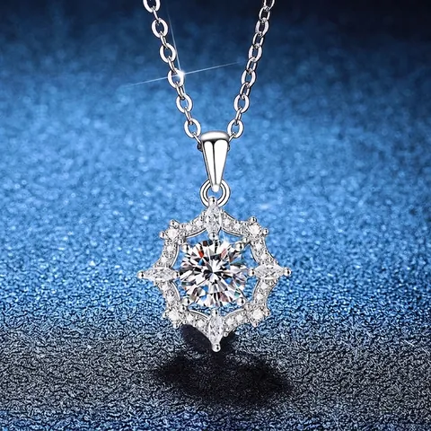 925 Sterling Zilver Moissaniet Dromenvanger Hanger Ketting Elegante Sneeuwvlok Ster Vorm Sleutelbeen Ketting Vrouwen Sieraden