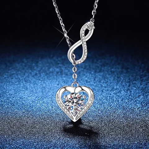 925 Sterling Zilver Moissaniet Hart Oneindigheid Hanger Halsketting Voor Vrouwen Romantische Sieraden Valentijnsdag Cadeau
