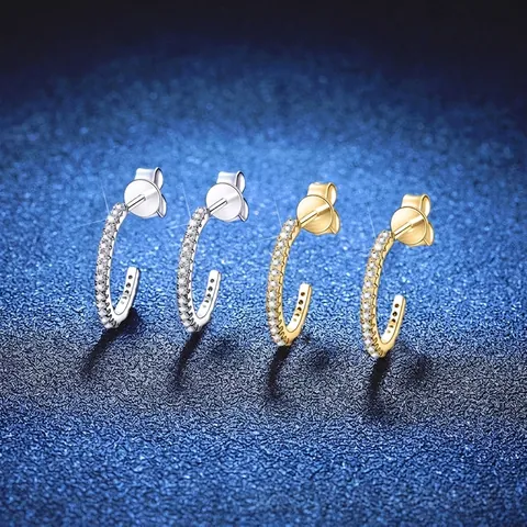 925 Sterling Silver Moissanite Stud Earrings For Women C-Shaped Micro Inlaid Hoop Earrings Light Luxury Commute Jewelry
