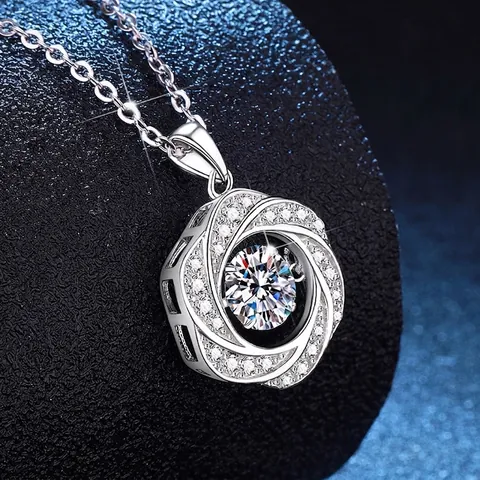 Collana in Argento Sterling 925 con Moissanite Cuore Danzante per Donna Pendente Mobius Loop Gioielli Geometrici di Lusso