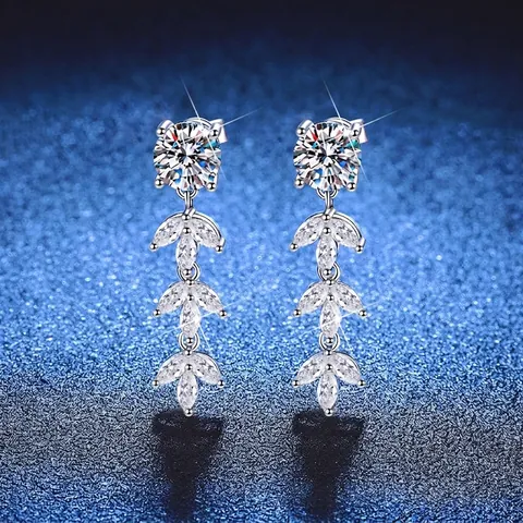 Pendientes de Borla de Plata de Ley 925 con Moissanita Elegantes Pendientes Colgantes de Hoja para Joyería de Mujer Regalo