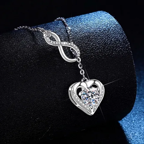 925 Sterling Zilver Moissaniet Hart Oneindigheid Hanger Halsketting Voor Vrouwen Romantische Sieraden Valentijnsdag Cadeau