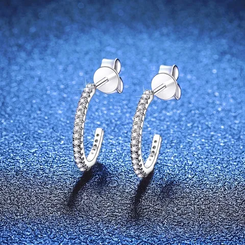 925 Sterling Silver Moissanite Stud Earrings For Women C-Shaped Micro Inlaid Hoop Earrings Light Luxury Commute Jewelry