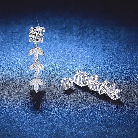 Pendientes de Borla de Plata de Ley 925 con Moissanita Elegantes Pendientes Colgantes de Hoja para Joyería de Mujer Regalo