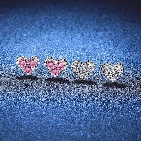 Orecchini a Bottone a Cuore in Argento Sterling 925 con Moissanite Eleganti Orecchini con Pietre Preziose Intarsiate Gioielli Romantici per Donna