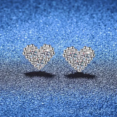 Orecchini a Bottone a Cuore in Argento Sterling 925 con Moissanite Eleganti Orecchini con Pietre Preziose Intarsiate Gioielli Romantici per Donna