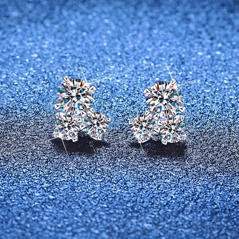 Eleganti Orecchini a Bottone in Argento Sterling S925 Moissanite per Donna Gioielli Intarsiati Asimmetrici Geometrici