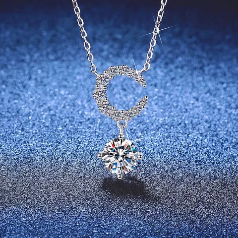 Collana in Argento Sterling 925 Moissanite per Donna Stile Coreano di Lusso Ciondolo a Mezzaluna Scintillante Catena Romantica per Clavicicola Gioielli Regalo