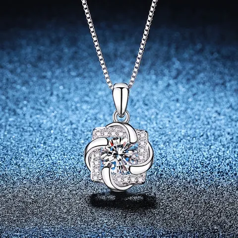 925 Sterlingsilber Moissanit Anhänger Halskette Für Damen Blume Windmühle Rotierendes Design Boxkette Feiner Schmuck Geschenk