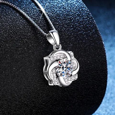 925 Sterlingsilber Moissanit Anhänger Halskette Für Damen Blume Windmühle Rotierendes Design Boxkette Feiner Schmuck Geschenk