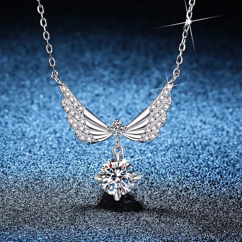 Collana con Ali di Angelo in Argento Sterling 925 per Donna Elegante Collana con Ciondolo Moissanite con Certificato GRA