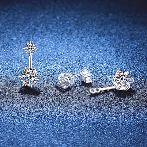 Lussuosi Orecchini a Bottone in Argento Sterling 925 Doppia Moissanite per Donna Eleganti Orecchini Pendenti Geometrici