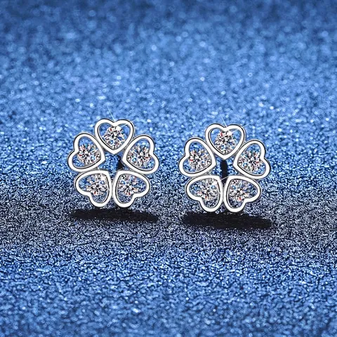 Pendientes de Botón de Plata de Ley 925 de Lujo con Moissanita para Mujer Diseño de Pétalo de Corazón Flor Joyería Coreana Regalo