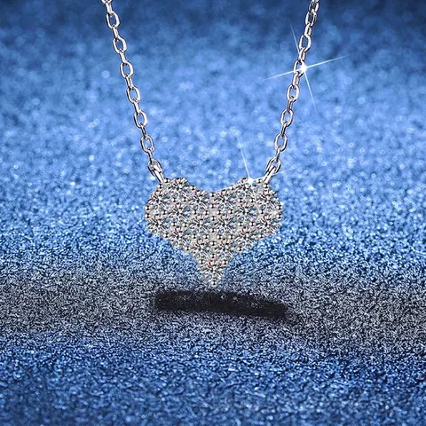 S925 Sterling Silver Moissanite Heart Pendant Necklace For Women Sparkling Pave Heart Moissanite Jewelry With GRA Certificate