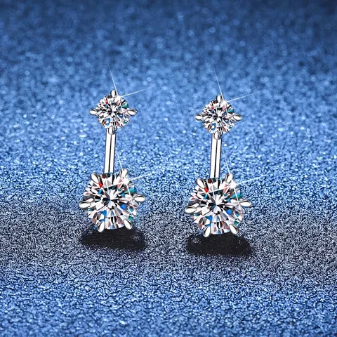 Lussuosi Orecchini a Bottone in Argento Sterling 925 Doppia Moissanite per Donna Eleganti Orecchini Pendenti Geometrici