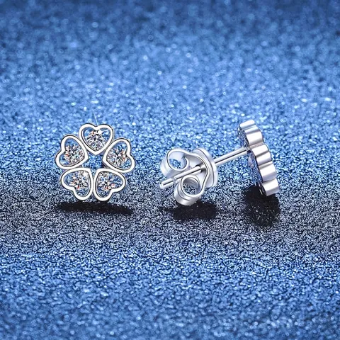 Pendientes de Botón de Plata de Ley 925 de Lujo con Moissanita para Mujer Diseño de Pétalo de Corazón Flor Joyería Coreana Regalo