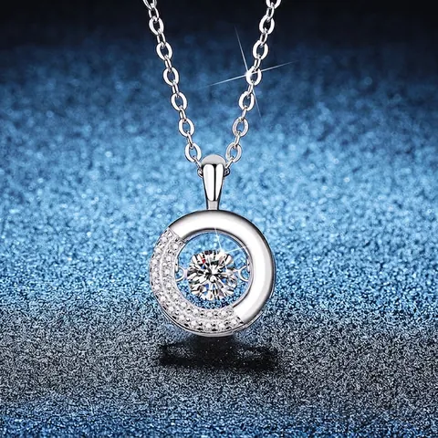 Collar de Plata de Ley 925 con Moissanita para Mujer Piedra Danzante Colgante Redondo Collar de Dona Joyería Elegante Regalo