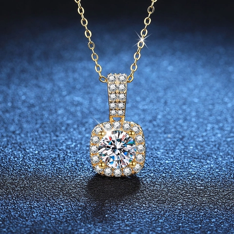 925 Sterling Silver Moissanite Necklace Gold Plated Square Halo Pendant Necklace Luxury Jewelry For Women Engagement Gift