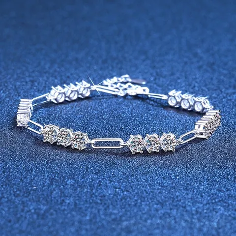 S925 Sterling Silver 5.4ct Moissanite Bracelet For Women Geometric Sparkling Inlaid Chain Elegant Jewelry Hand Accessory
