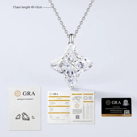 Collana con Pendente a Stella Quadrifoglio in Argento Sterling 925 Moissanite per Donna Colore D VVS1 Con Certificato GRA Gioielli di Moda