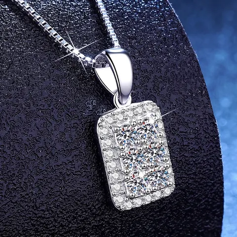 Luxurious 925 Sterling Silver Moissanite Pendant Necklace Geometric Square Encrusted Jewelry With Box Chain For Women