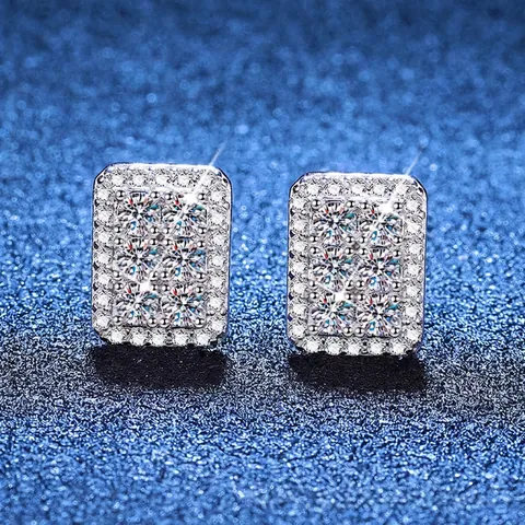 925 Sterling Silver Moissanite Stud Earrings Rectangular Geometric Pave Earrings GRA Certificate Minimalist Jewelry For Women