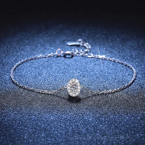 Braccialetto Moissanite in Argento Sterling 925 per Donna Minimalista Ovale Halo Intarsiato Gioielli Moissanite Con Certificato GRA