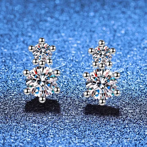 925 Sterling Silver Moissanite Stud Earrings For Women Double Round Stone Drop Earrings With GRA Certificate Gift Box