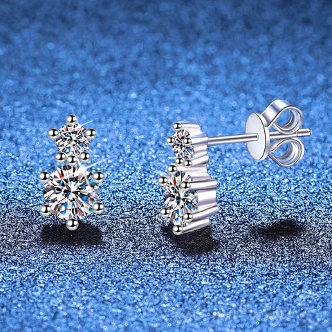 925 Sterling Silver Moissanite Stud Earrings For Women Double Round Stone Drop Earrings With GRA Certificate Gift Box