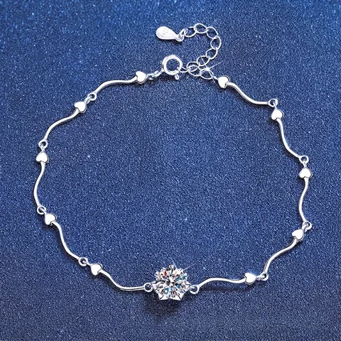 S925 Sterling Silver Moissanite Bracelet For Women D Color Round Moissanite Heart Snowflake Inlaid Rhinestone Chain Jewelry