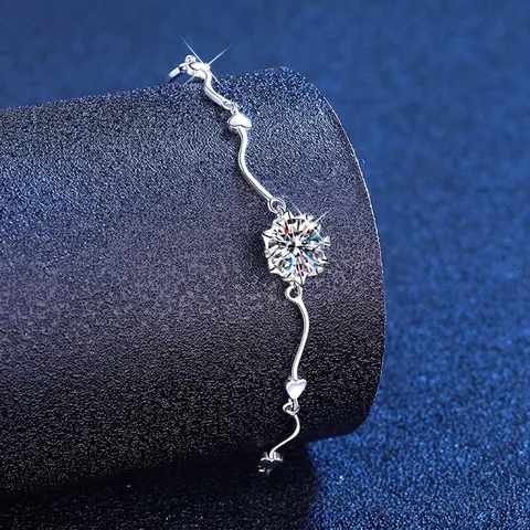 S925 Sterling Silver Moissanite Bracelet For Women D Color Round Moissanite Heart Snowflake Inlaid Rhinestone Chain Jewelry