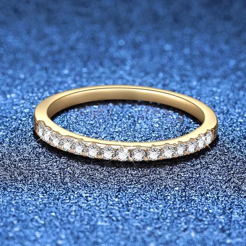 Minimalist 925 Sterling Silver Gold Plated 0.22ct Moissanite Row Ring For Women Simple Eternity Wedding Band Jewelry