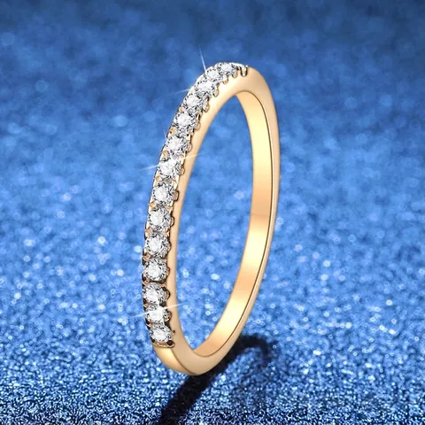Minimalist 925 Sterling Silver Gold Plated 0.22ct Moissanite Row Ring For Women Simple Eternity Wedding Band Jewelry
