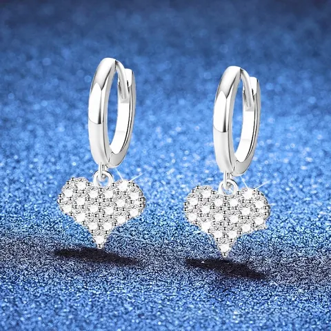 Pendientes de Aro de Corazón de Plata de Ley S925 Con Moissanita para Mujer Pendientes de Gota de Corazón Pavé Lujosos Joyería