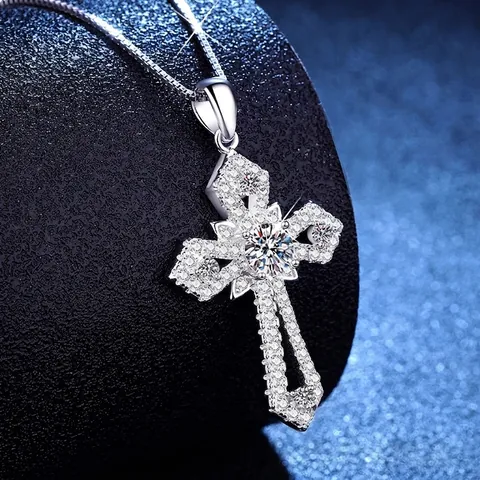 Collar con Colgante de Cruz de Plata de Ley 925 y Moissanita para Mujer Joyas Estilo Hip Hop con Certificado GRA