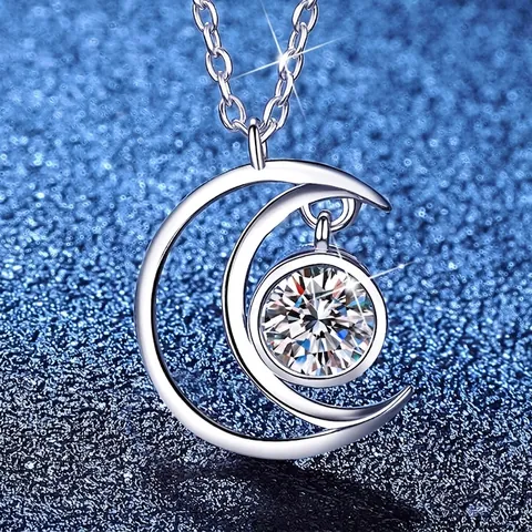 925 Sterling Silver Moissanite Moon Pendant Necklace For Women Elegant Crescent Star Jewelry With GRA Certificate Gift