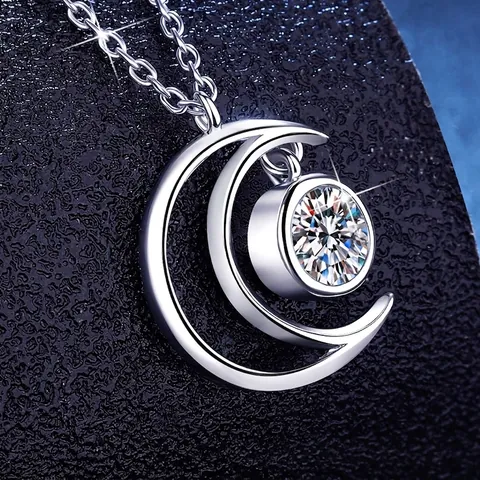 925 Sterling Silver Moissanite Moon Pendant Necklace For Women Elegant Crescent Star Jewelry With GRA Certificate Gift