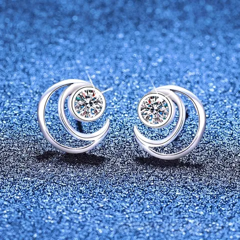 925 Sterling Silver Moissanite Stud Earrings For Women Minimalist Moon Star D Color Moissanite Earrings With GRA Certificate Gift