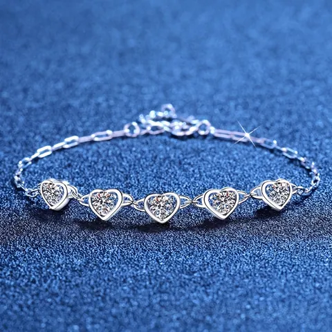 Pulsera de Plata de Ley 925 Corazón Moissanita para Mujer Simple Romántica Ajustable Cadena Pulsera Joyería de Moda Regalo