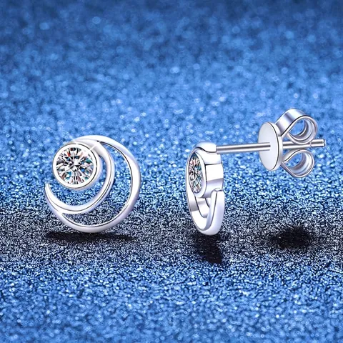 925 Sterling Silver Moissanite Stud Earrings For Women Minimalist Moon Star D Color Moissanite Earrings With GRA Certificate Gift