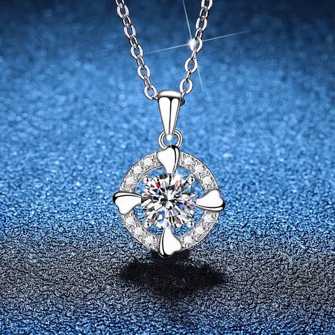 Collar de Corazón de Plata de Ley 925 con Moissanita Diseño Giratorio Brillantes Regalo de San Valentín Joyería para Mujer
