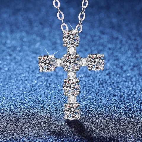Collana con Pendente a Croce in Argento Sterling 925 Moissanite per Donna Minimalista alla Moda Intarsiato Gioielli Religiosi con Certificato GRA